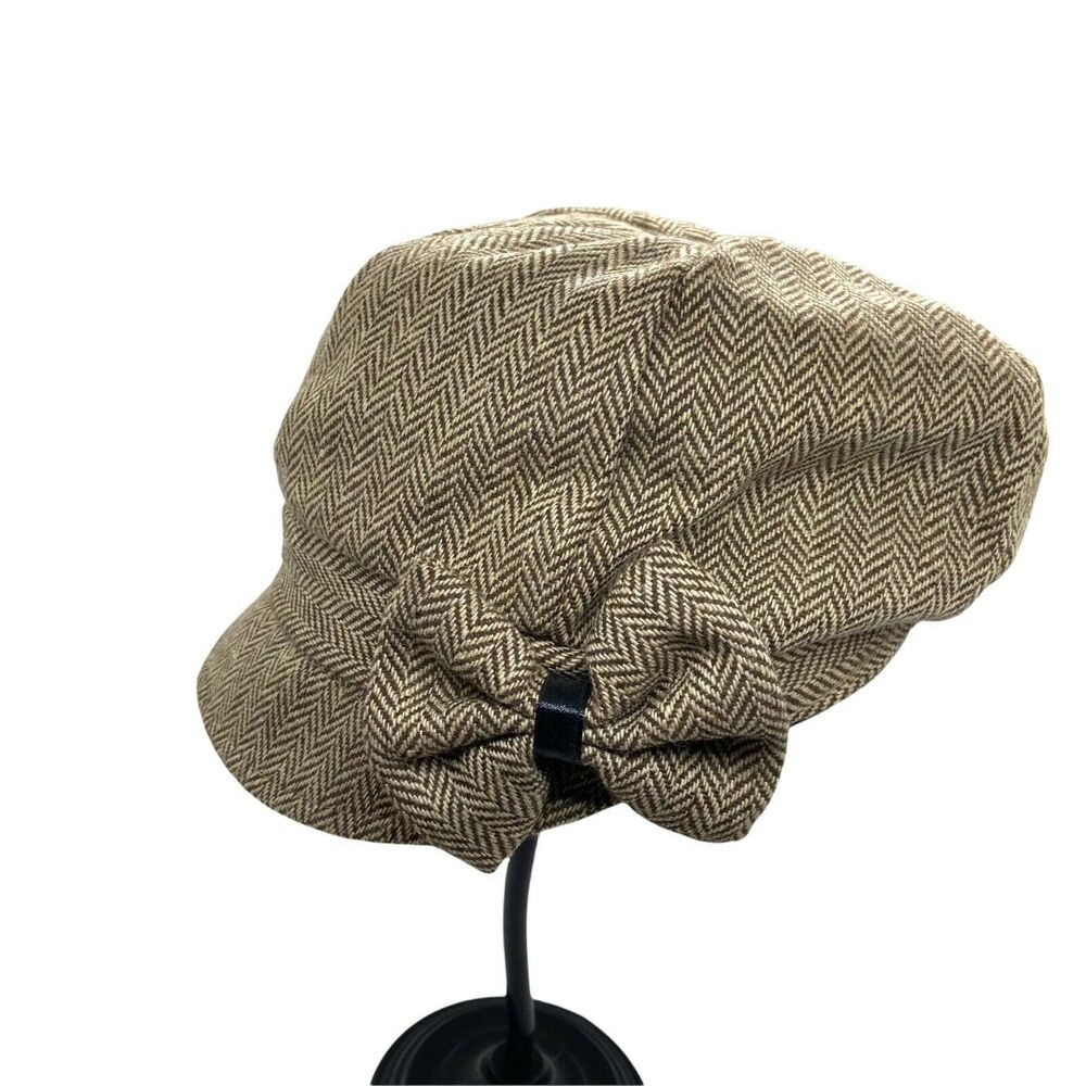 Fair Weather Newsboy Cap Women's Brown Cream Herringbone Vintage Style One Size
